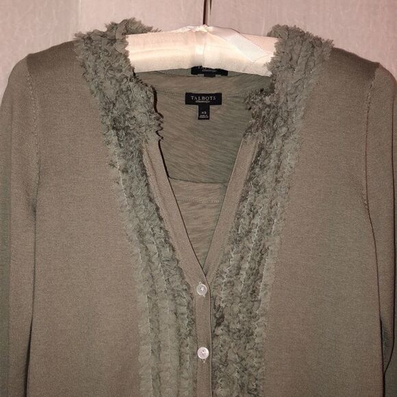Talbots S Sage Green Button Front V Neck Knit Cardigan and XS Tank Set - Picture 3 of 13